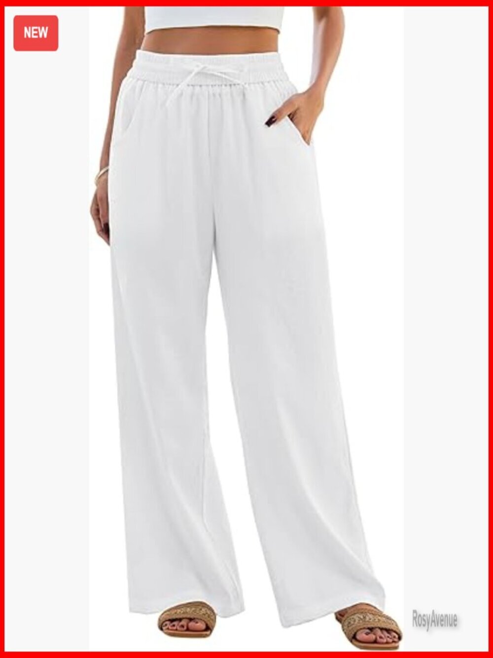 Wide Leg Palazzo Pants Elastic Waist Drawstring Flowy Pockets